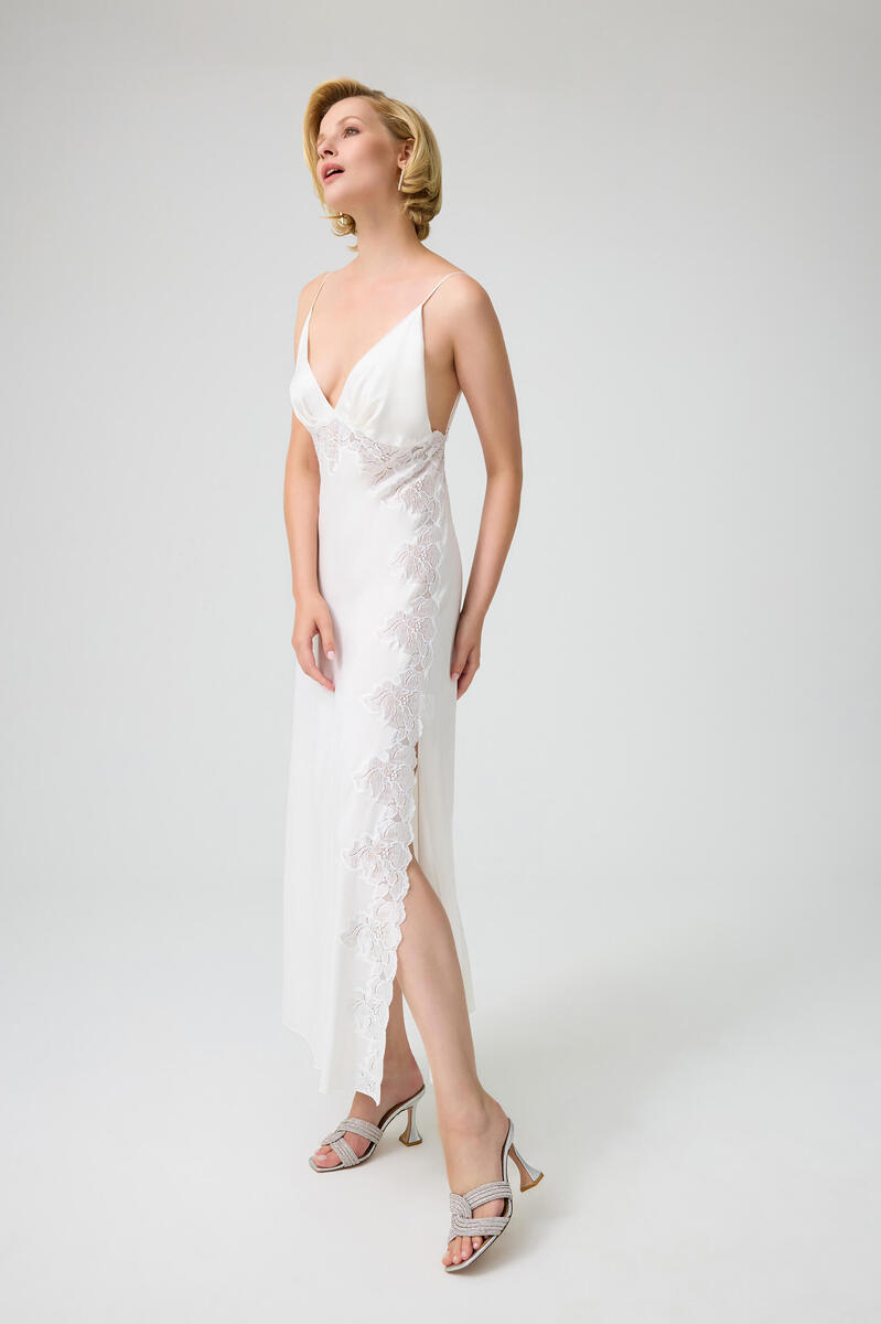 Bocan Couture Isabella cupro nightgown with delicate fabric, featuring a relaxed fit and elegant design for comfortable sleepwear.
