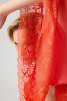 Bocan Couture Gabriella long silky chiffon robe displayed on a hanger, showcasing its flowing fabric and elegant design.