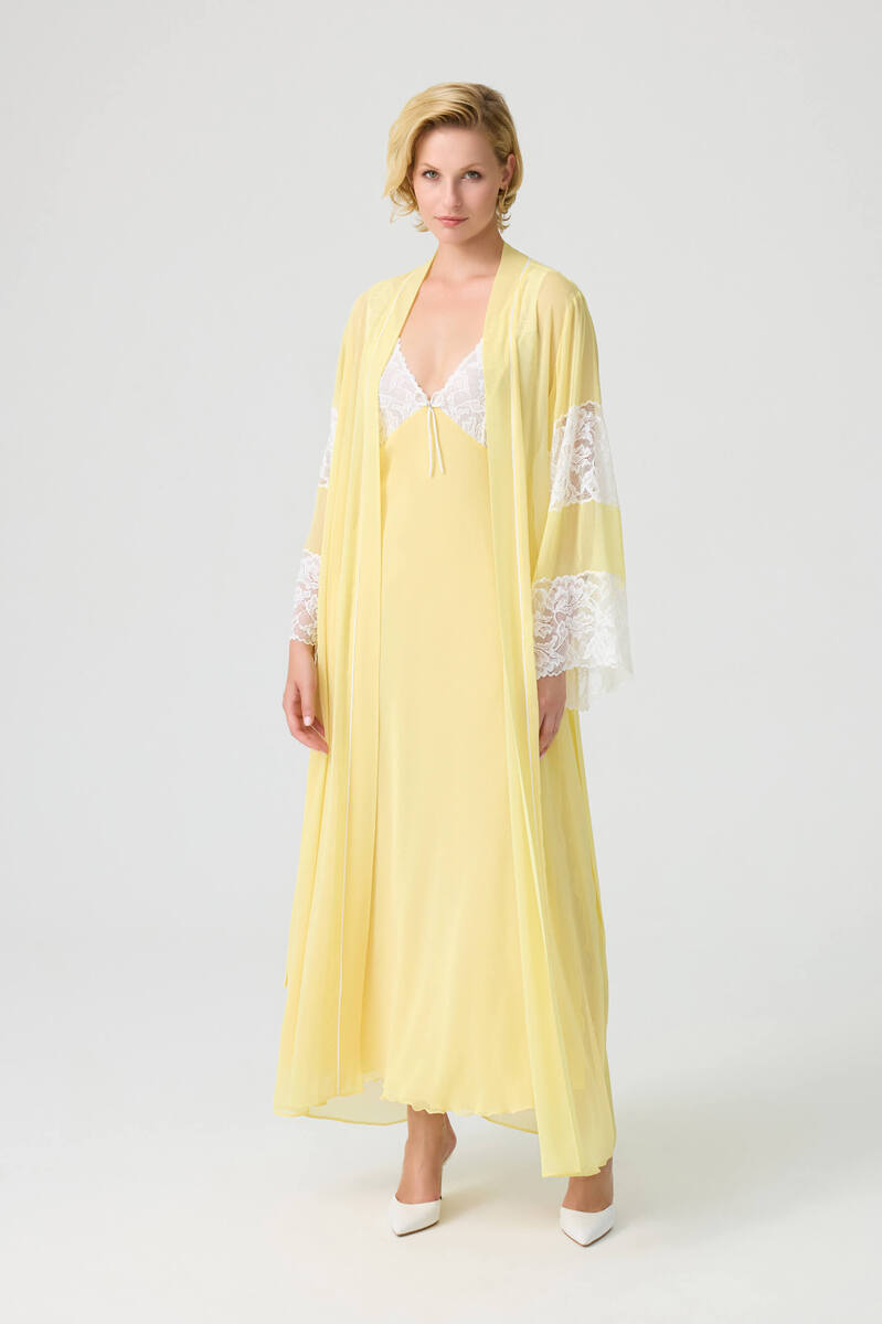 Elegant Celeste silky chiffon kimono robe by Bocan Couture, featuring flowing fabric and delicate design details.