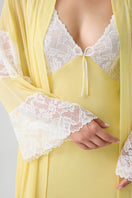 Bocan Couture Celeste silky chiffon kimono robe with flowing fabric and delicate design, perfect for elegant lounging or layering.