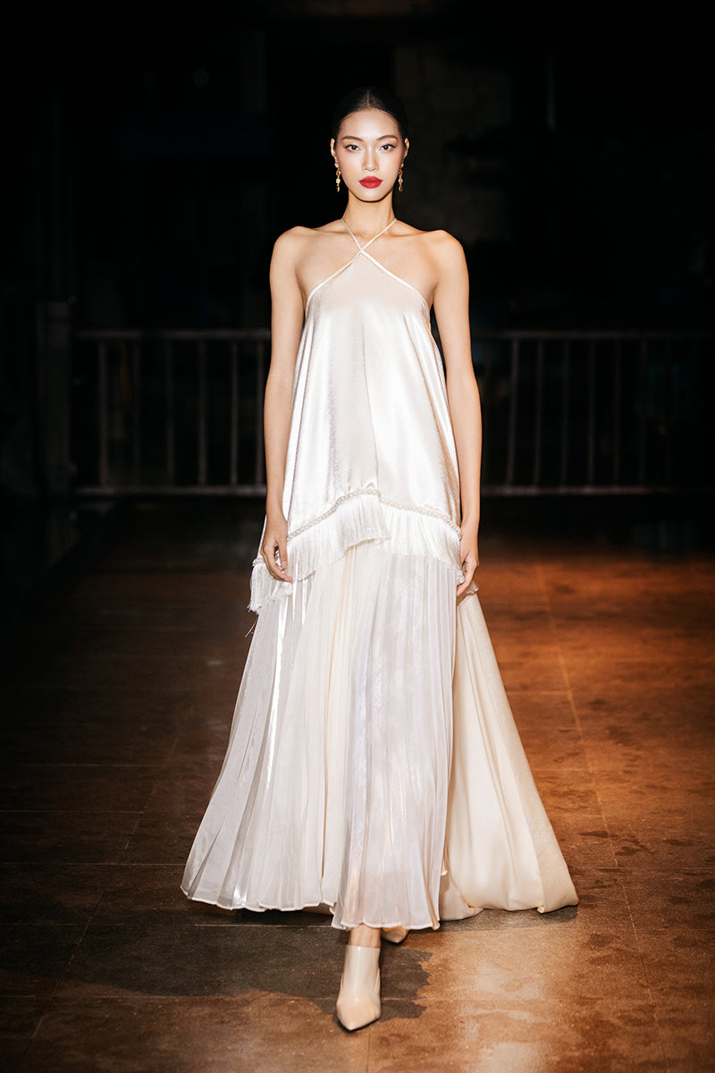 halterneck pleated midi dress Balmain
