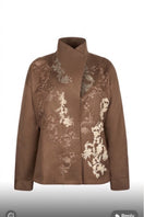 Nadya Shah Halycon wrap collar brown jacket featuring a stylish design with a wrap collar and tailored fit.