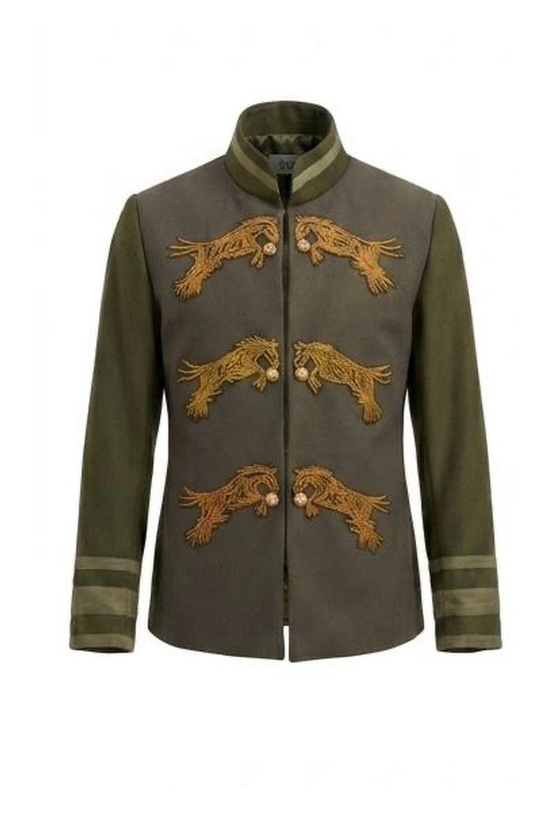 OLIVE HUSSAR JACKET IN OLIVE AND KHAKI