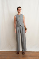 Green melange linen vest by Acaria Studio, designed with a stylish fit and lightweight fabric for a casual, elegant look.