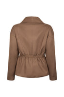 Nadya Shah brown wrap collar jacket with a stylish, tailored fit, featuring a cozy collar and sleek design.