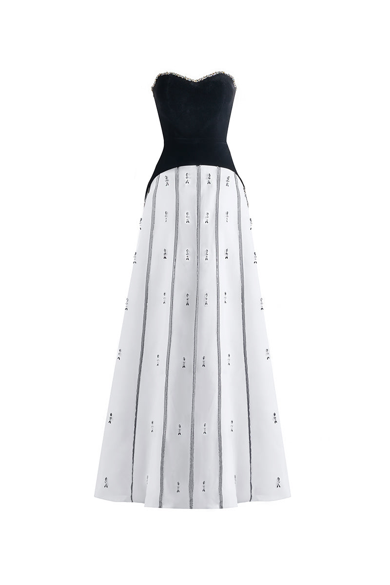 BLACK AND WHITE STRAPLESS MAXI DRESS - CULT MIA