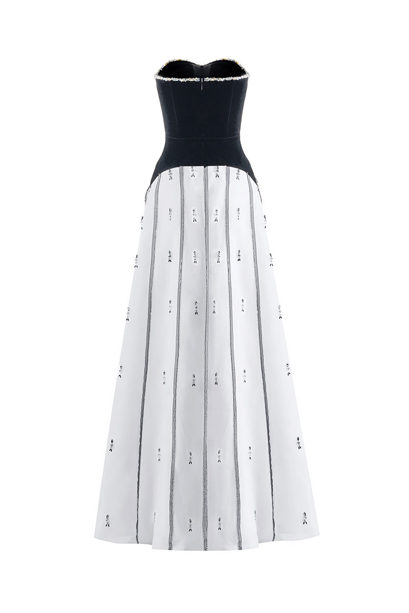 BLACK AND WHITE STRAPLESS MAXI DRESS - CULT MIA