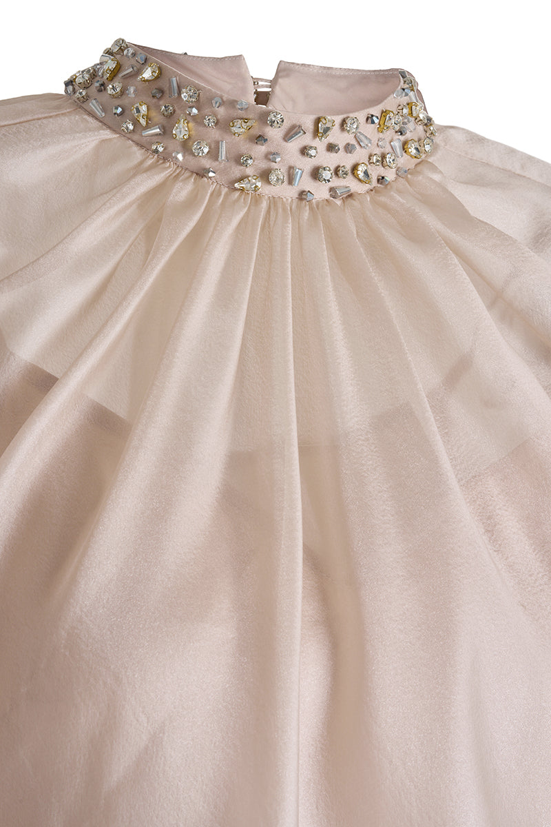 BEIGE LONG-SLEEVE WITH PEARL STONE DETAILS SET - CULT MIA