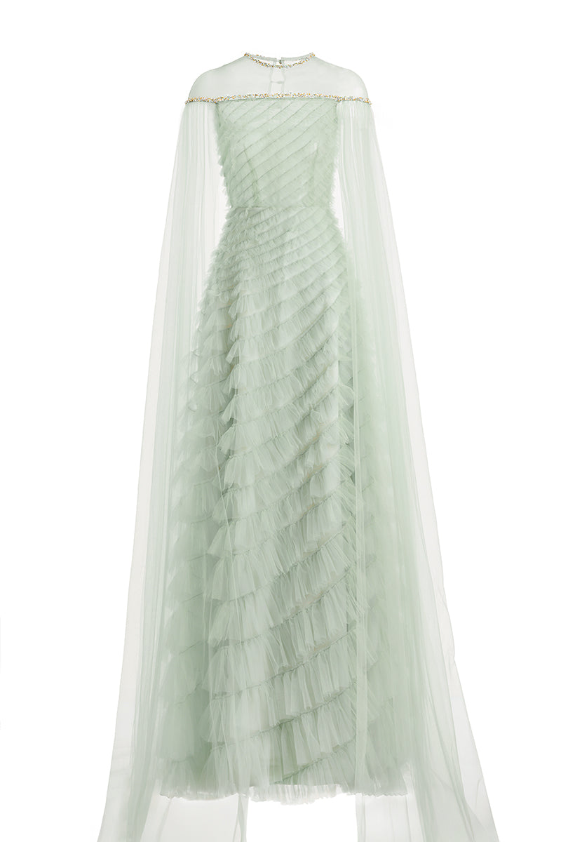 LIGHT MINT LAYERED FLOOR LENGTH DRESS