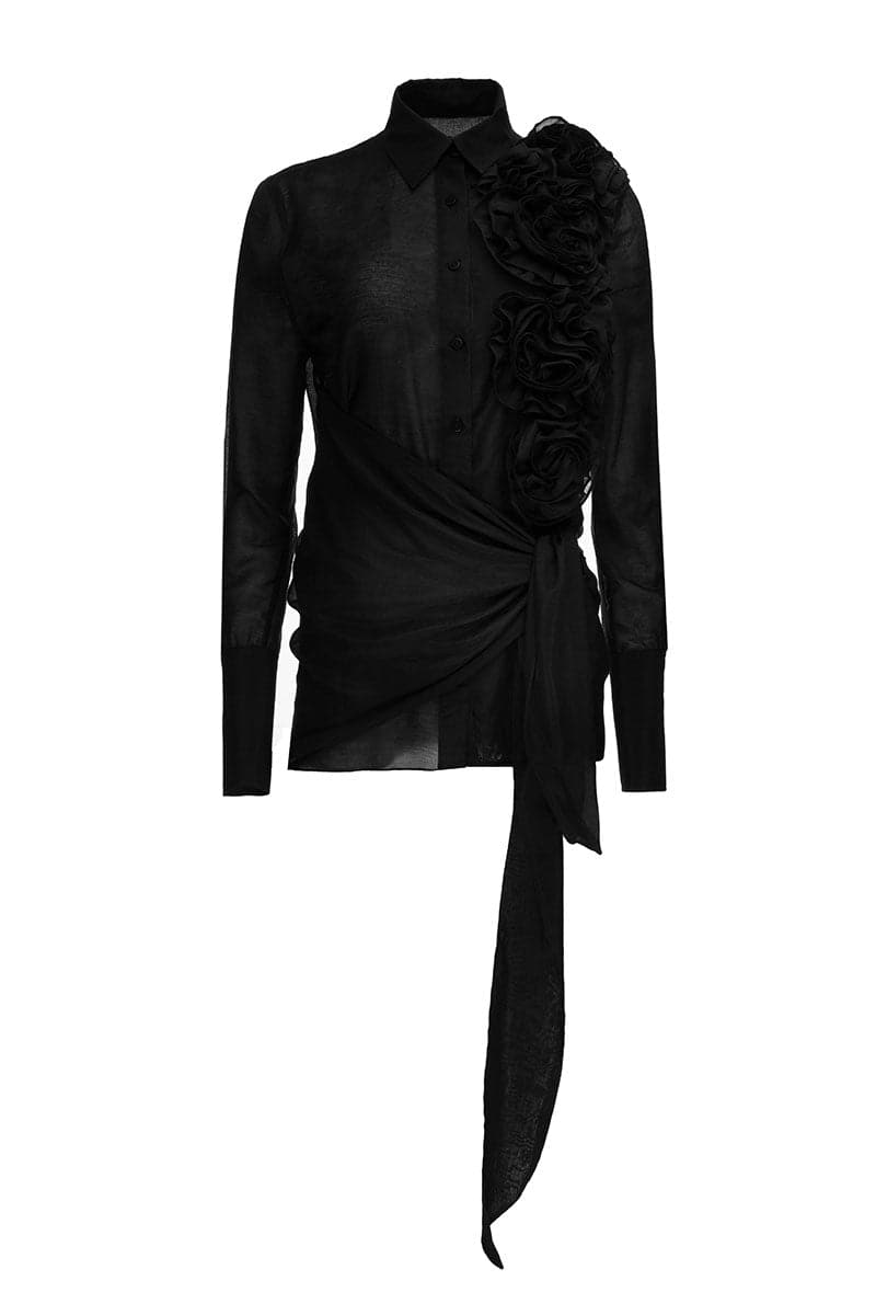 BLACK SHIRT WITH ROSES - CULT MIA