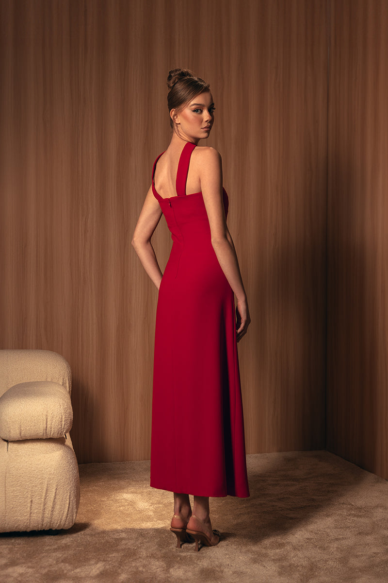 EMBROIDERED RED BOW-DETAILED DRESS - CULT MIA