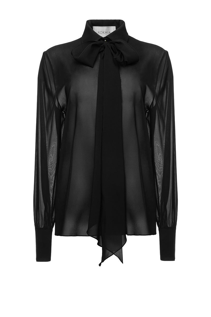NECK TIE BUTTON DOWN SHIRT IN BLACK - CULT MIA
