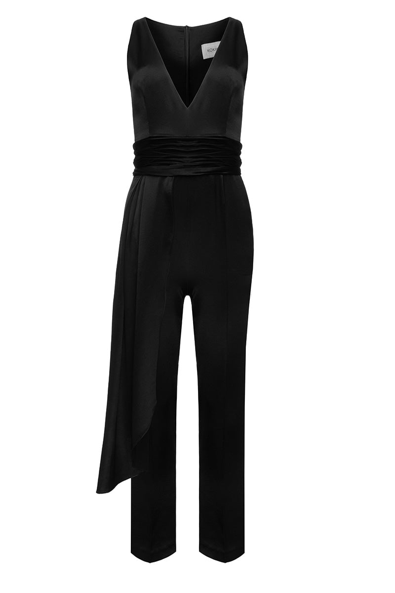 WAIST BAND JUMPSUIT IN BLACK - CULT MIA