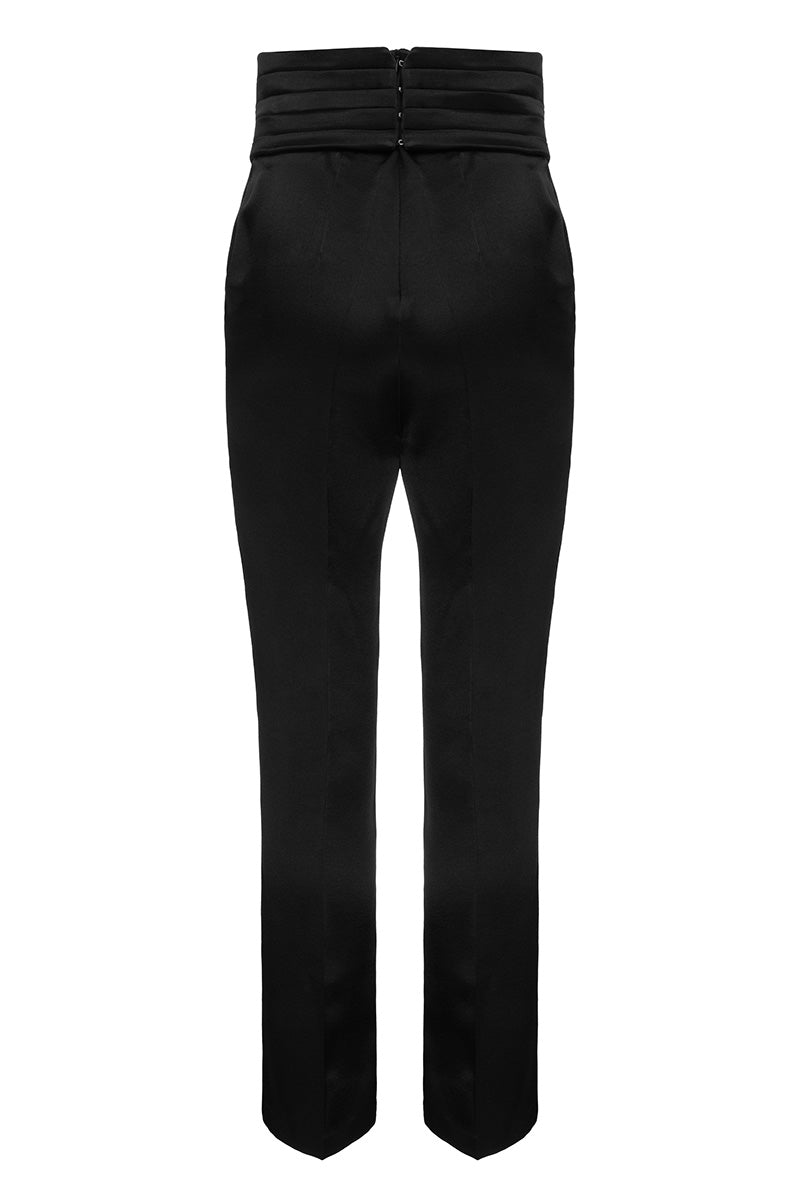 SATIN TUXEDO TROUSER IN BLACK - CULT MIA