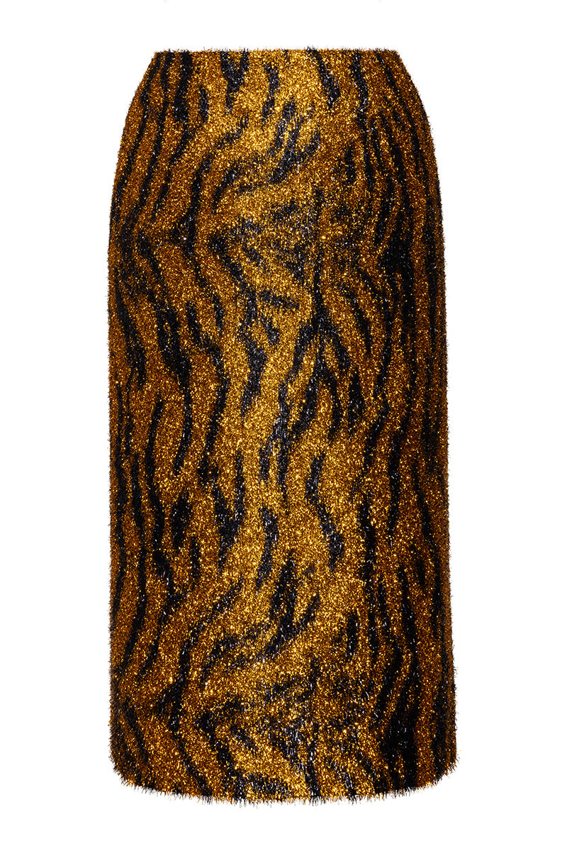 FUZZY HIGH SLIT MIDI SKIRT IN LEOPARD PRINT - CULT MIA