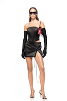 Black Roxanne corset top by Matters, featuring a fitted design with lace-up details and structured boning.