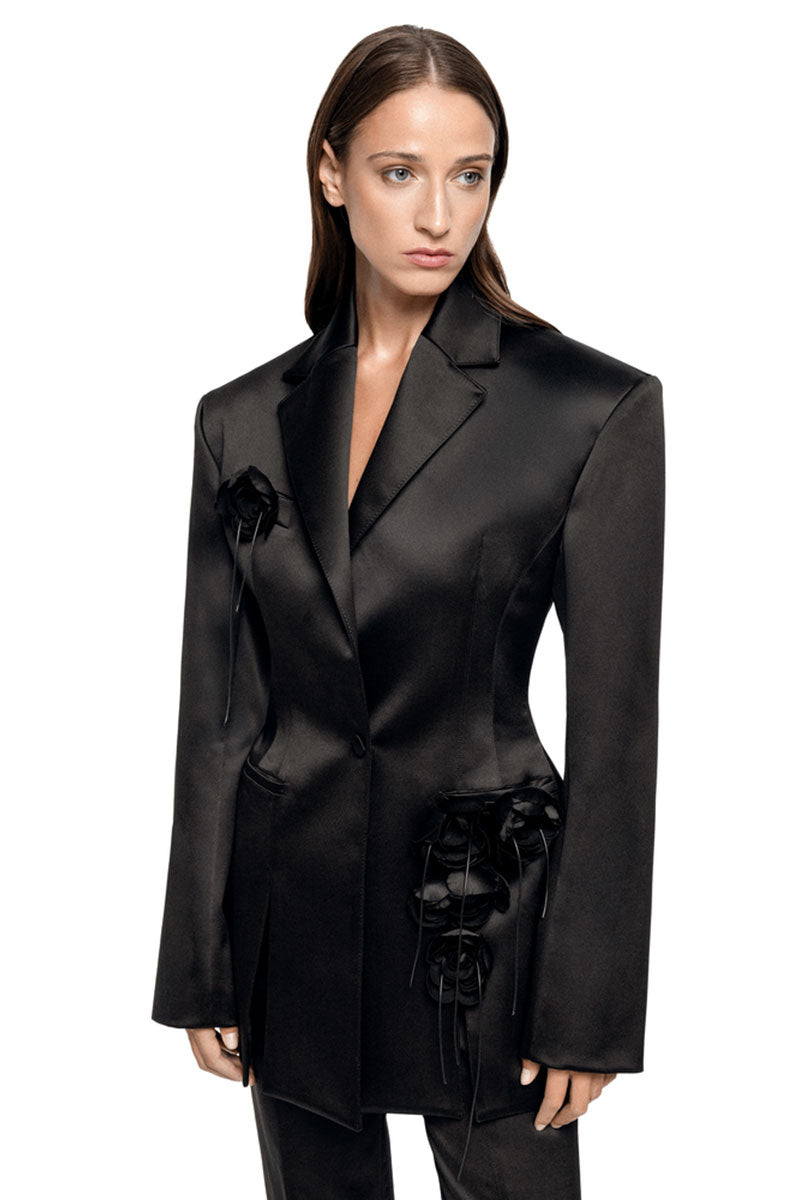 Matters Fleur black blazer, tailored women's blazer with sleek design, featuring collar and button details, stylish and versatile.