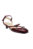 Gvasalia dark cherry embossed slingback heels with pointed toes and elegant design, perfect for stylish formal wear.