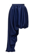 Blue draped asymmetric midi skirt by Gvasalia, featuring flowing fabric and unique design details.