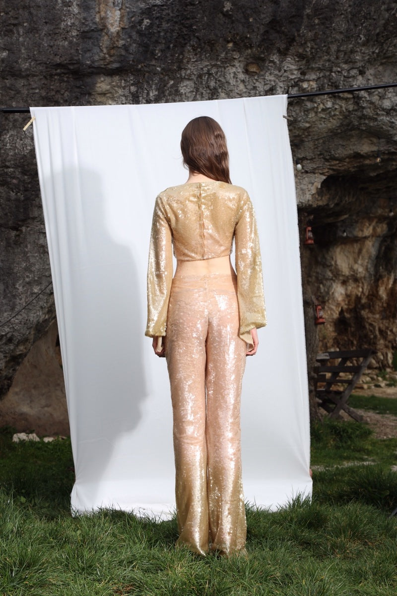 Aquarel Studio PYLA pants in a stylish, relaxed fit with a sleek design and neutral color, displayed on a hanger.