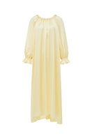 Brown silk custom gown robe by Not Just Pajama, shown hanging with smooth fabric and elegant design details.
