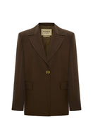 Acaria Studio hazelnut brown blazer, stylish tailored blazer for women, featuring a classic fit and lapel collar.