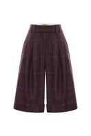 Acaria Studio burgundy shorts with blue checkered pattern, casual fit, and elastic waistband, suitable for relaxed summer wear.
