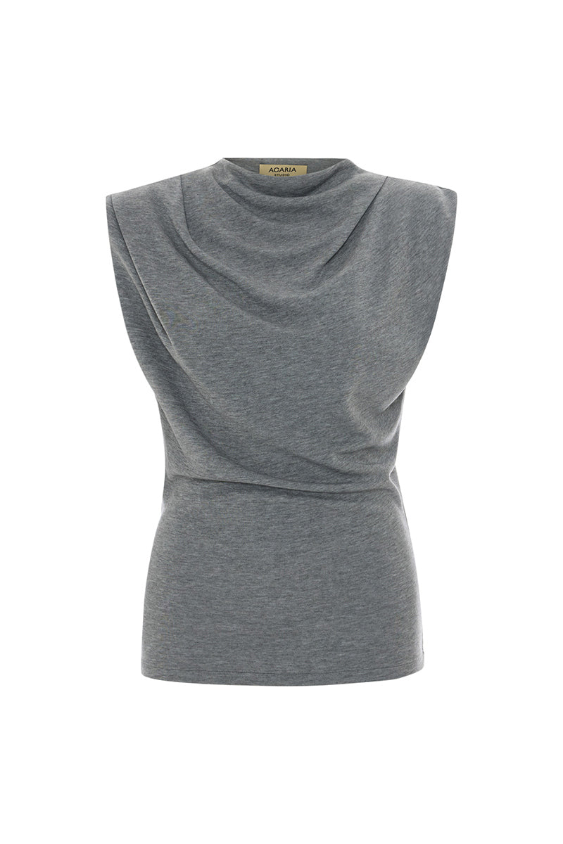Gray Acaria Studio Lauren top, stylish sleeveless blouse with a relaxed fit, perfect for casual or office wear.