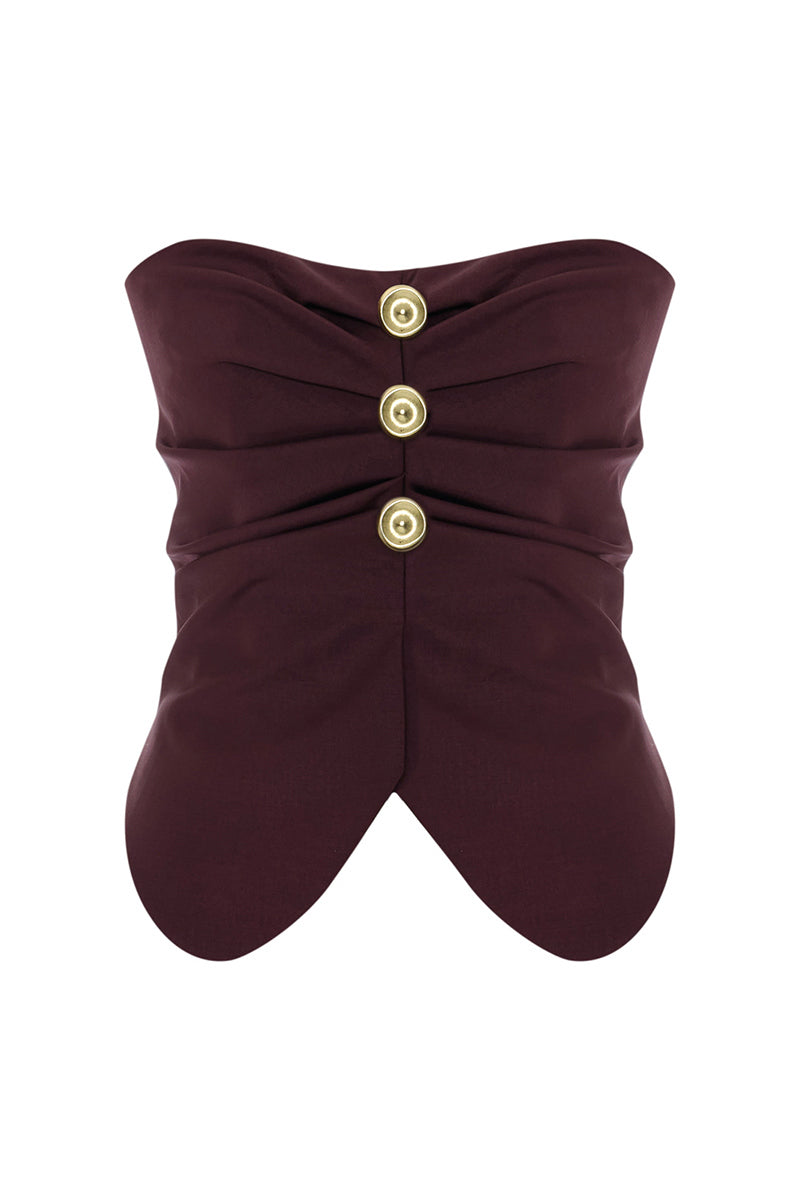 Acaria Studio Guru Top in red wine color, stylish women's sleeveless top with a relaxed fit and round neckline.