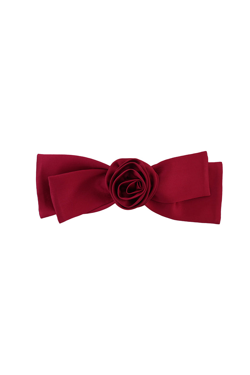 Tuscan Rose Bow silk hair clips by Not Just Pajama, elegant hair accessories with pink silk bows for a stylish look.