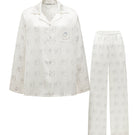 KIKI PEARL CAT 22 MOMME silk long pajama set in soft loungewear style, featuring a smooth, elegant fabric and relaxed fit.