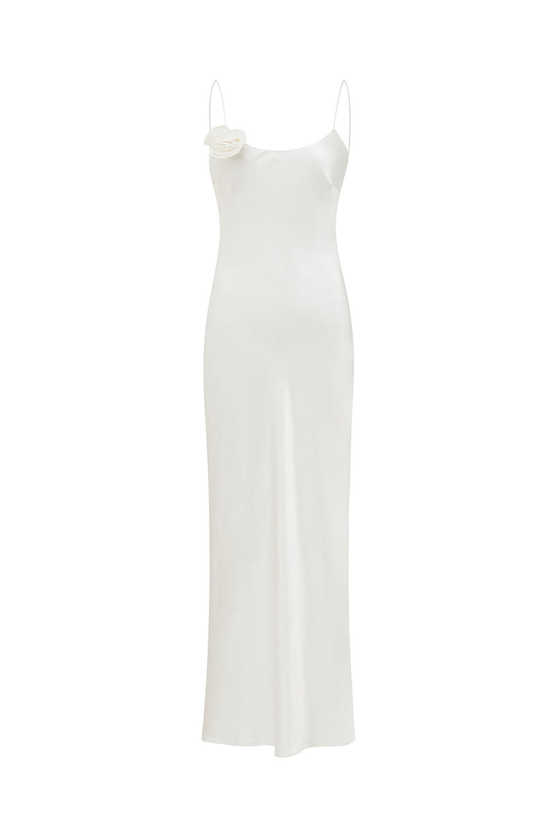 PETALS SILK BIAS-CUT DRESS IN WHITE - CULT MIA