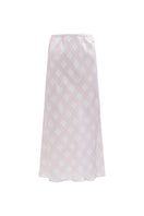KIKI CAT 22 MOMME Mulberry Pink Silk Bias Midi Skirt by Not Just Pajama, showing the elegant silk fabric and flattering midi length.