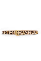 Acaria Studio leopard leather belt with bold animal print, stylish accessory for casual or dressy outfits.