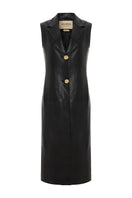 Black Mercury leather vest by Acaria Studio featuring a fitted design and smooth leather texture.