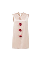 Pink Bloom Silk Sleeveless Dress by Not Just Pajama, shown as a stylish mini dress with a fitted silhouette and elegant design.