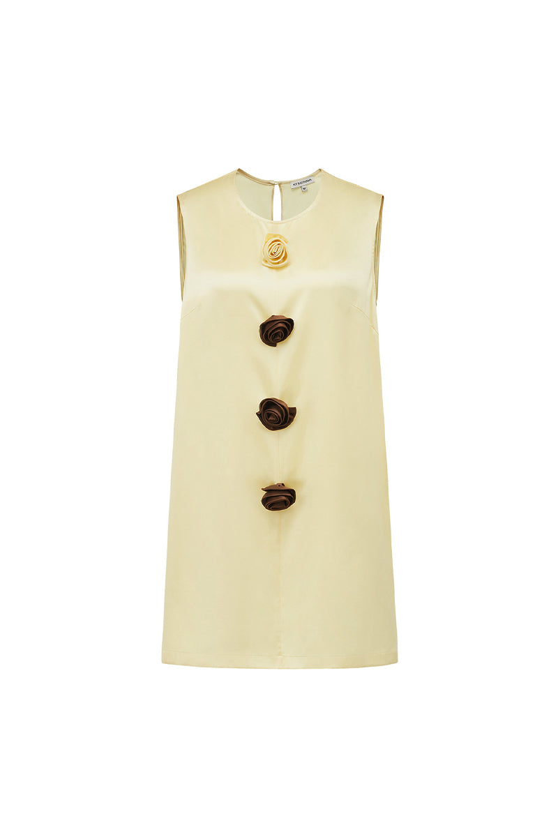 BLOOM SILK SLEEVELESS DRESS IN YELLOW - CULT MIA
