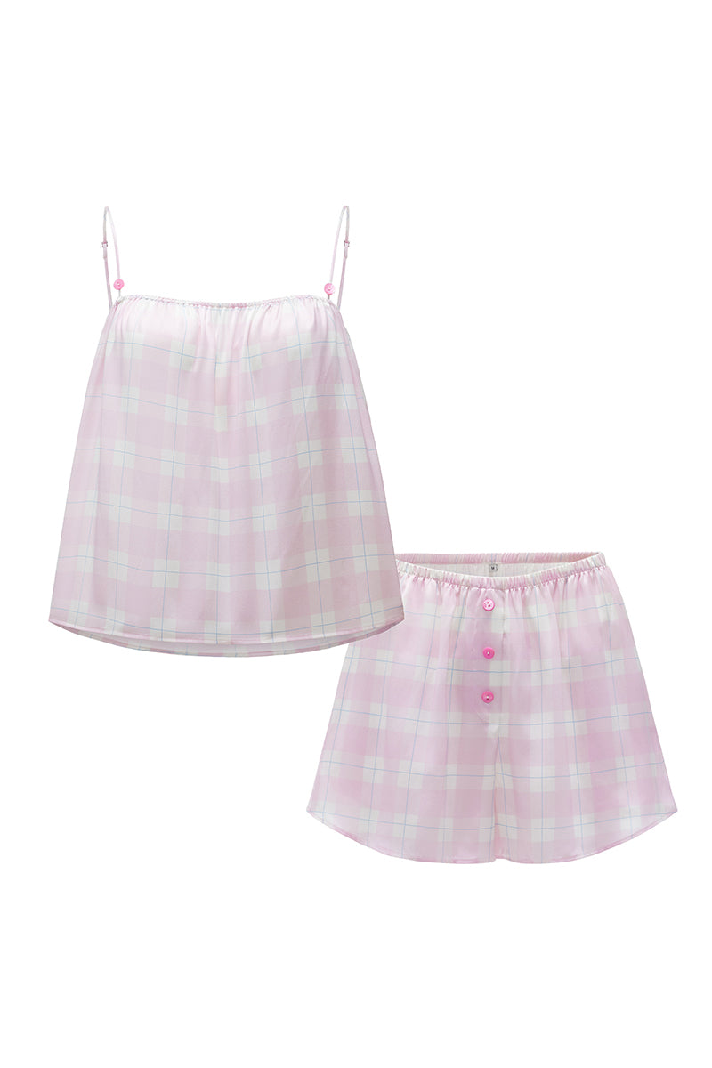 Kiki and Milo Cat 22 Momme Mulberry Silk Couple Resort Pajama Set in elegant silk, featuring a matching top and bottom for comfort and style.