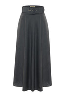 Long black maxi skirt by Acaria Studio, featuring flowing fabric and elegant design from the Wisdom Skirt collection.