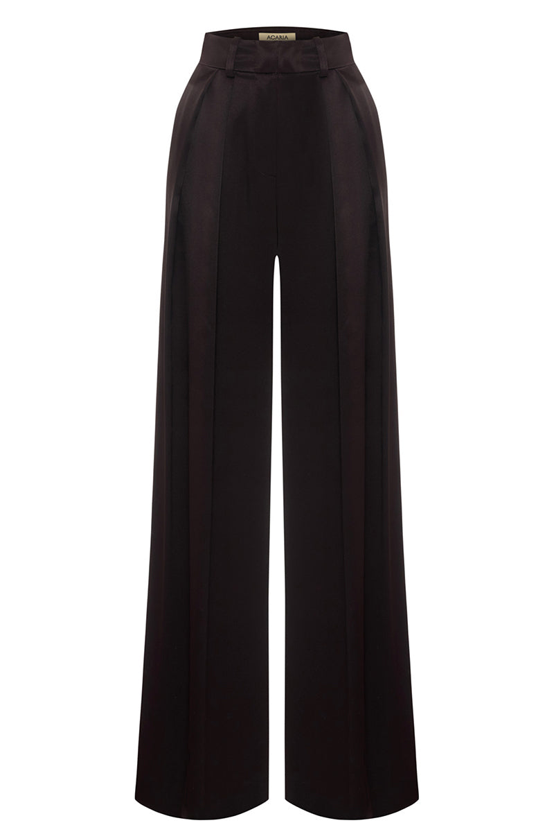 JILL SATIN PANTS IN DARK BROWN