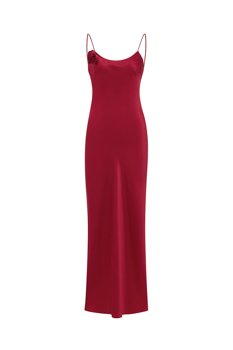 PETALS SILK BIAS-CUT DRESS IN RED - CULT MIA