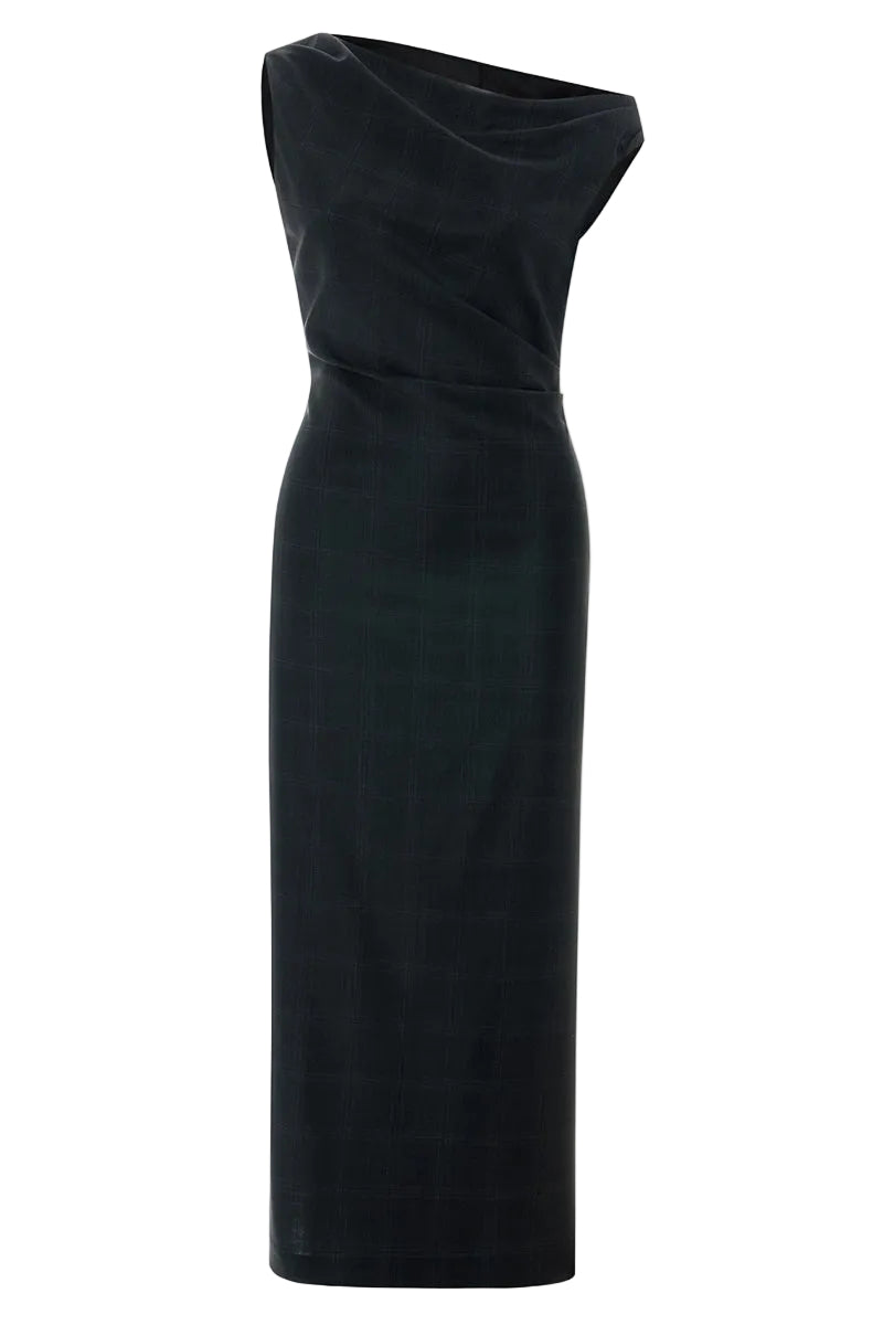 Acaria Studio Anna Midi Dress displayed on a mannequin, featuring a flowing fabric and elegant design for stylish occasions.
