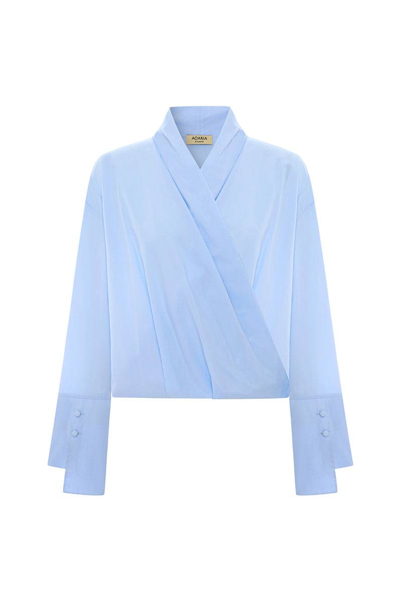 Blue historical shirt by Acaria Studio featuring vintage-inspired design and classic collar detail.