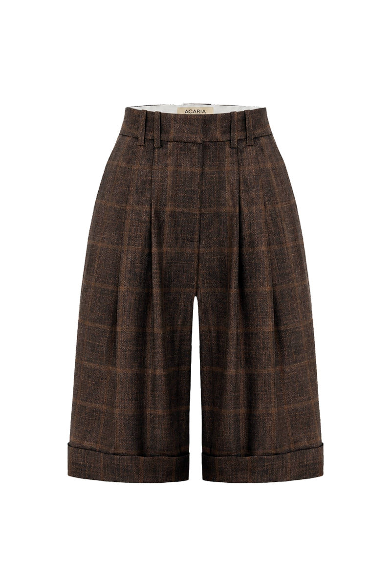 Acaria Studio GURU Shorts in brown silk blend, lightweight and stylish with a smooth fabric texture, perfect for casual wear.