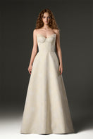 Yellow Lotus Brocade A-line gown by I.H.F Studio featuring intricate brocade fabric and elegant A-line silhouette.