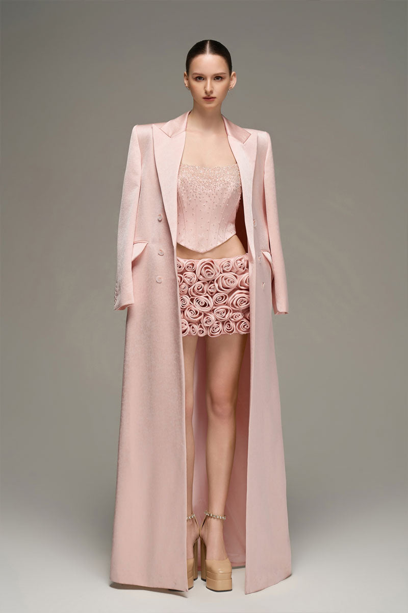 MANTEAU LONG CROISÉ ROSE CLAIR