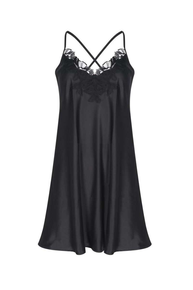 Black NAO camisole nightgown by Entos, featuring soft fabric and a comfortable fit, shown in the image.