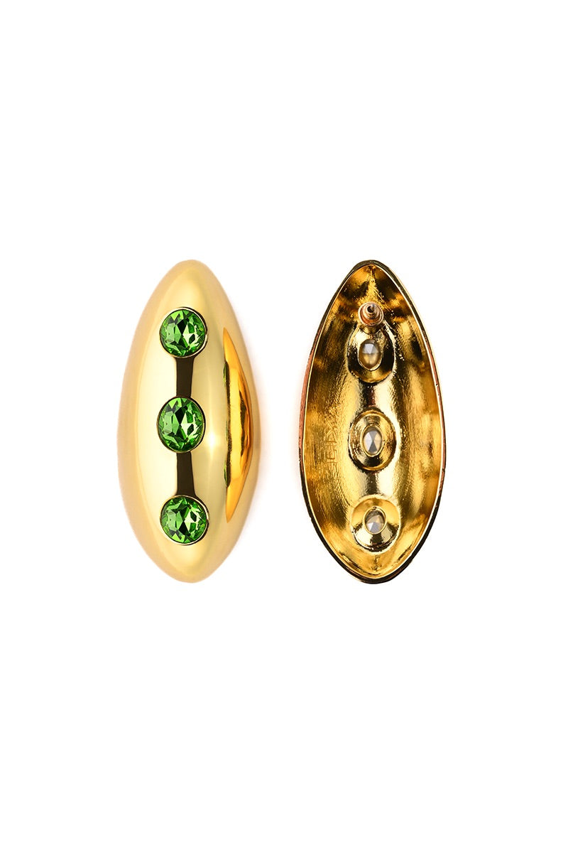 Liya Ocean Eye Green Earrings featuring vibrant green gemstone dangle earrings with silver hooks.