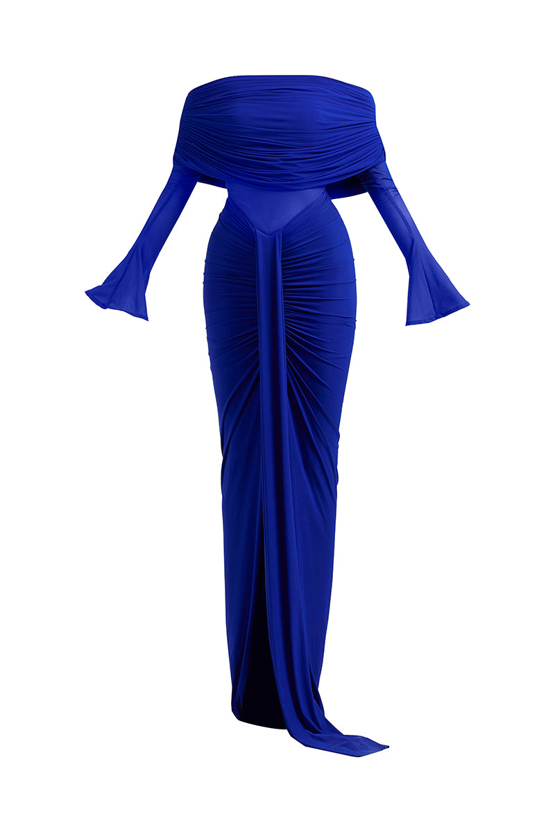 THALIA OFF SHOULDER COBALT DRESS - CULT MIA