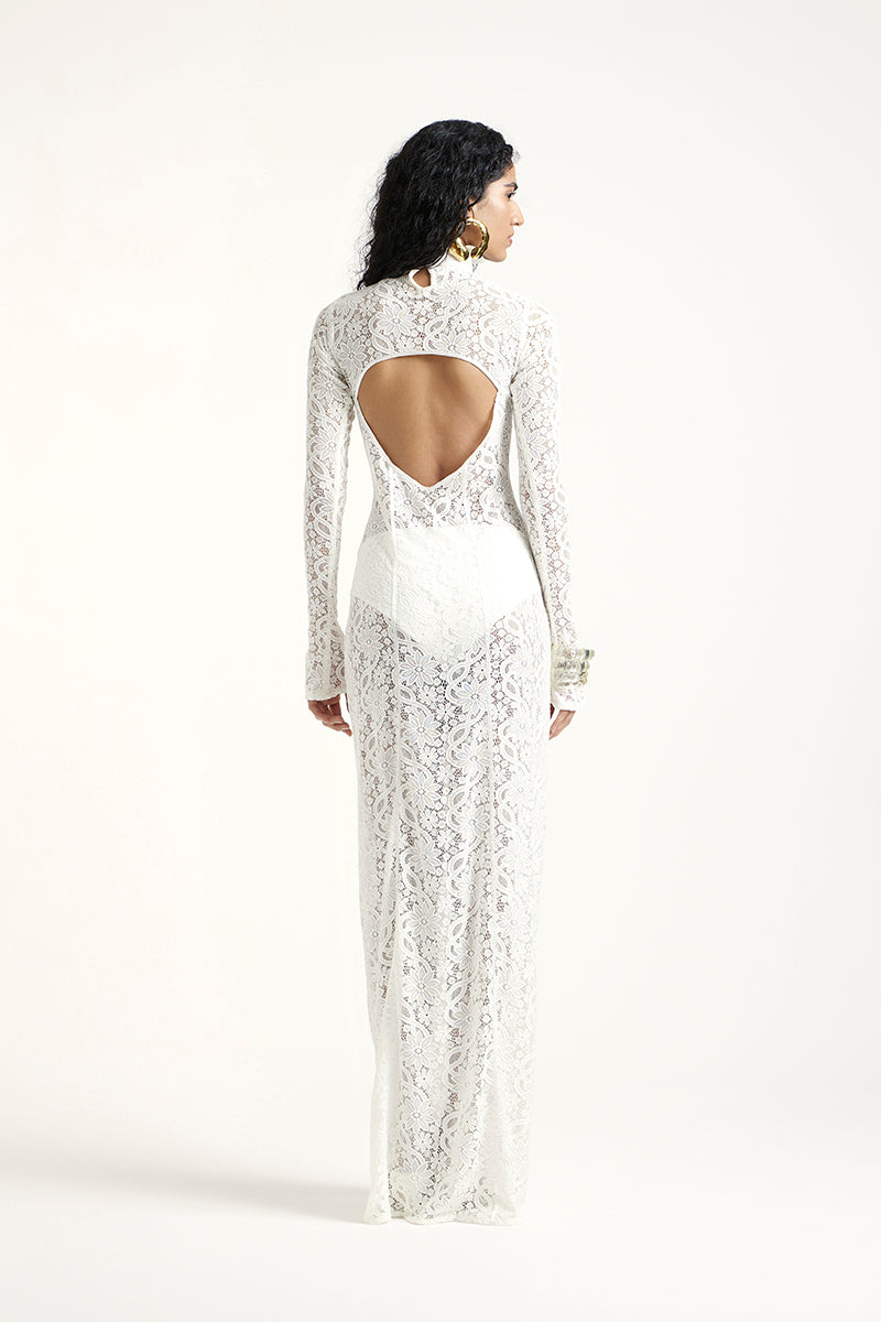 Deme By Gabriella off-white amber maxi dress with flowing fabric and elegant design, perfect for summer or special occasions.